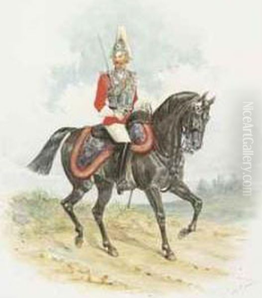 A Mounted Officer Of The 2 
N 
D 
 Lifeguards Oil Painting by Richard Simkin
