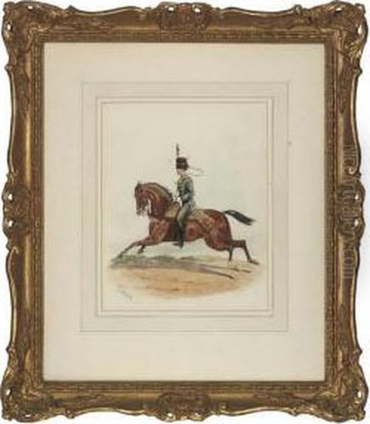 A Mounted Officer Of The 
Princess Charlotte Of Wales's Dragoonguards; And A Mounted Officer Of 
The 20th Royal Hussars Oil Painting by Richard Simkin
