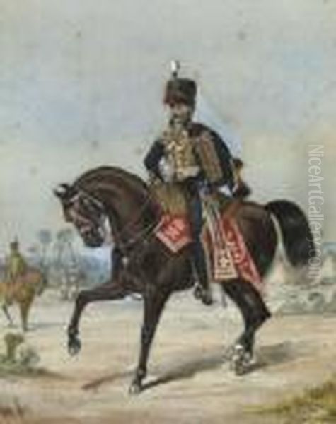 Portrait Of An Officer Of The 
3rd Hussars; And Portrait Of An Officer Of The 10th Royal Hussars In 
India (one Illustrated) Oil Painting by Richard Simkin