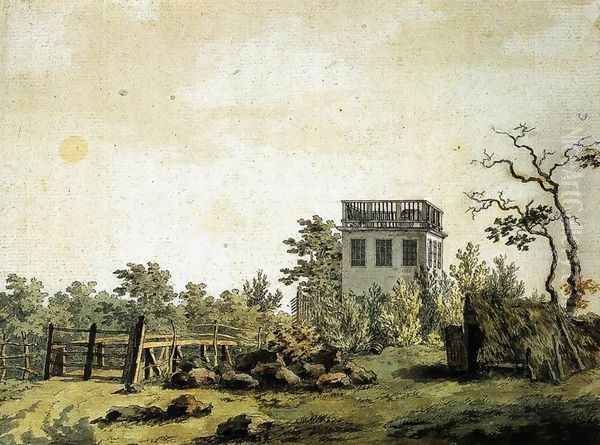 Landscape with Pavilion c. 1797 Oil Painting by Caspar David Friedrich