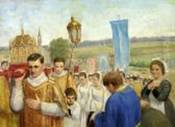 Le Pardon Breton En Pays 
Bigourdin. Huile Sur Toile Signee En Bas A Gauche. 73 5 X 100 Cm Oil Painting by Lucien Simon