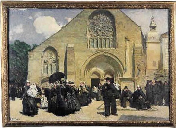 La
 Sortie De La Messe Oil Painting by Lucien Simon