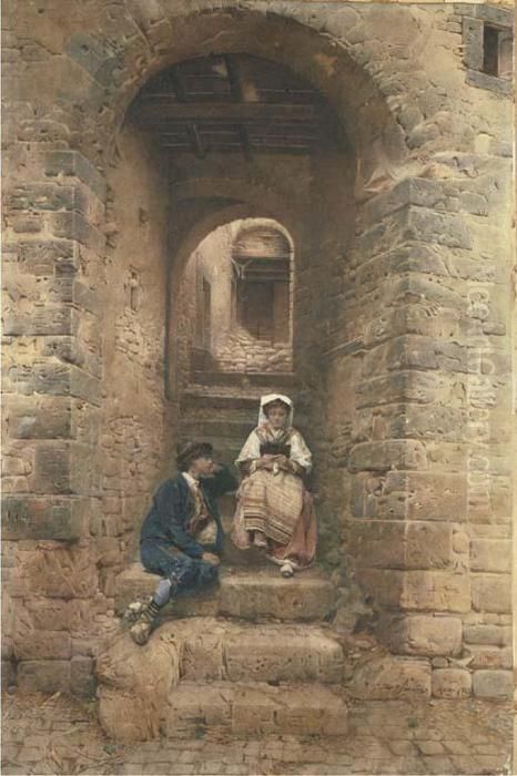 Corteggiamento Nel Vicolo Oil Painting by Gustavo Simoni