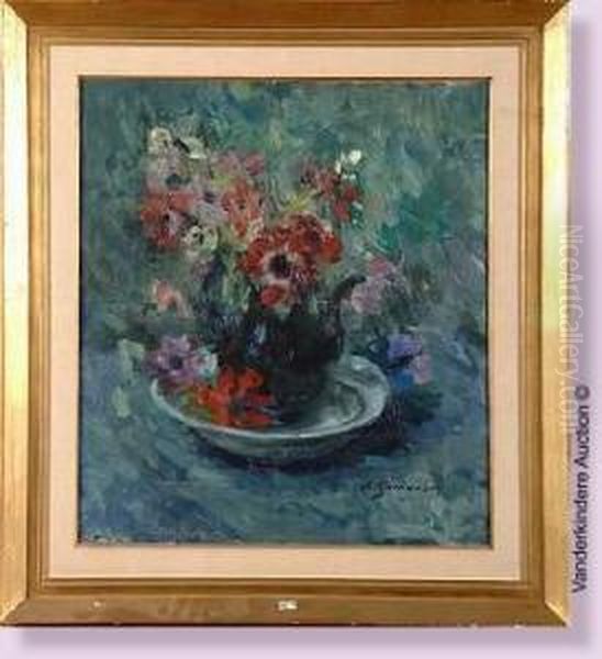 Vase D'anemones Oil Painting by Victor Simonin