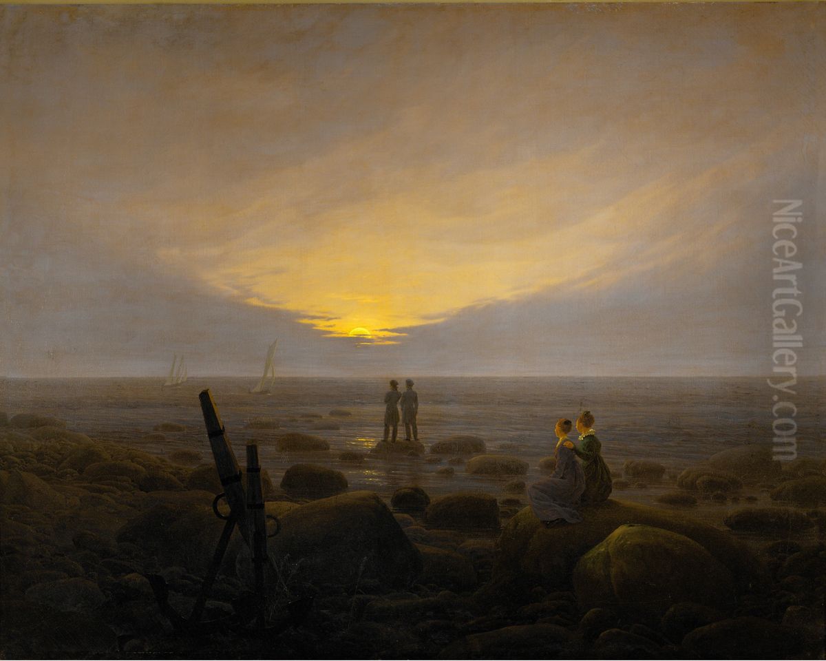 Moonrise over the Sea Oil Painting by Caspar David Friedrich
