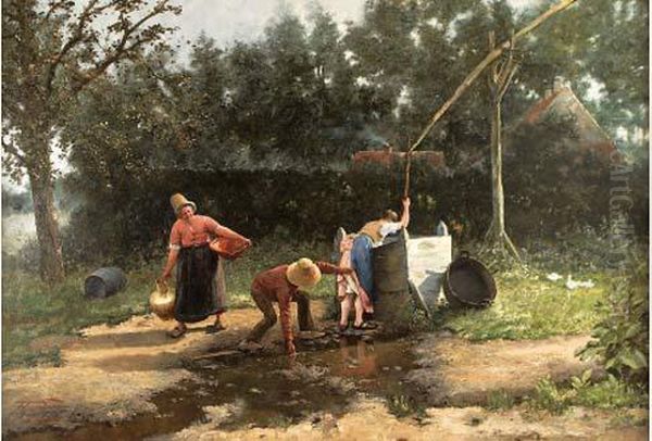 Jeu D'enfants, Circa 1880 Oil Painting by Jan Frans Simons