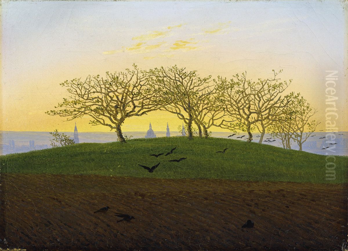 Hill and Ploughed Field near Dresden Oil Painting by Caspar David Friedrich