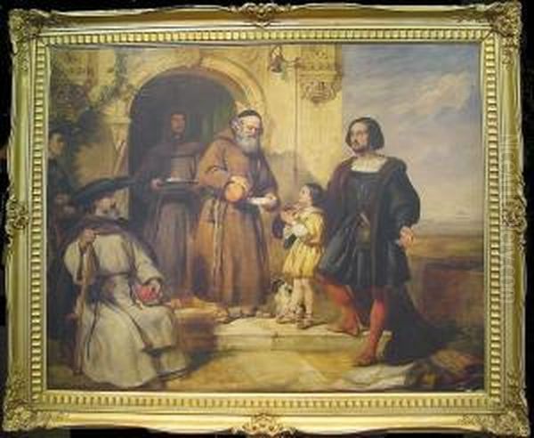 Columbus Asking Bread And Water 
For His Child At The Door Of Theconvent Of Santa Maria De Rabida Oil Painting by William Simson