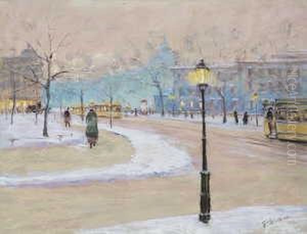 Ein Winterlicher Spatnachmittag In
 Berlin. Oil Painting by Franz Skarbina