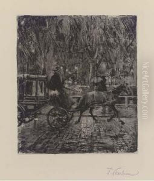 Droschke Im Regen, From Pan Oil Painting by Franz Skarbina