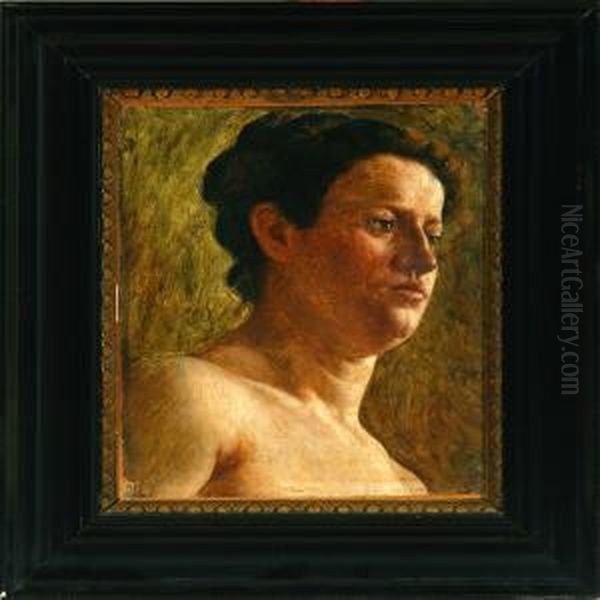 Woman With Her Hair Taken Up And
 Naked Torso. Study. Unsigned. Inscribed Verso Joakim Skovgaard Oil Painting by Joakim Skovgaard