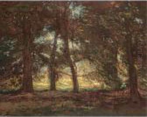 A Cowherd In A Wooded Landscape Oil Painting by Frans Slager