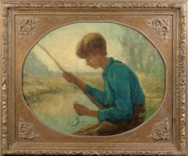 A Fishing Boy Oil Painting by Frans Slager