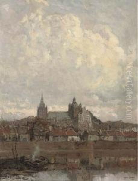 The Skyline Of 's-hertogenbosch With The St. Jan Cathedral Oil Painting by Frans Slager