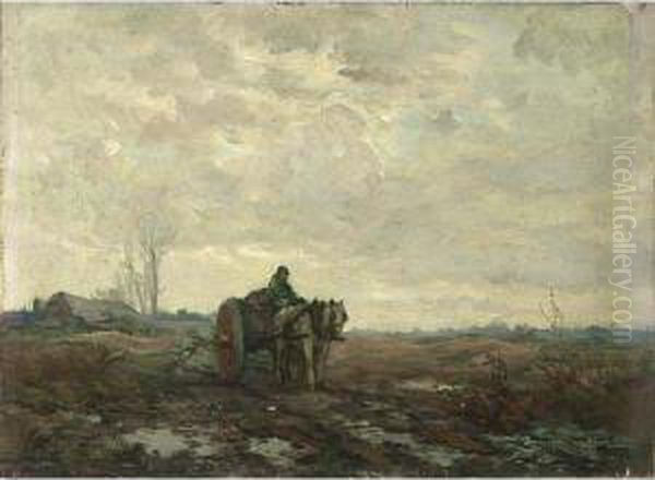 A Horse Drawn Cart On A Sand Path Oil Painting by Frans Slager