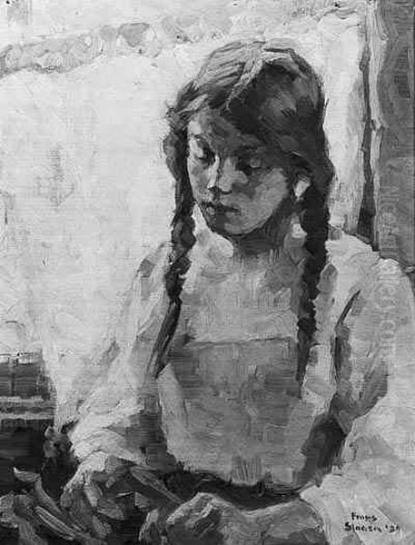 A Girl With Braids Oil Painting by Frans Slager