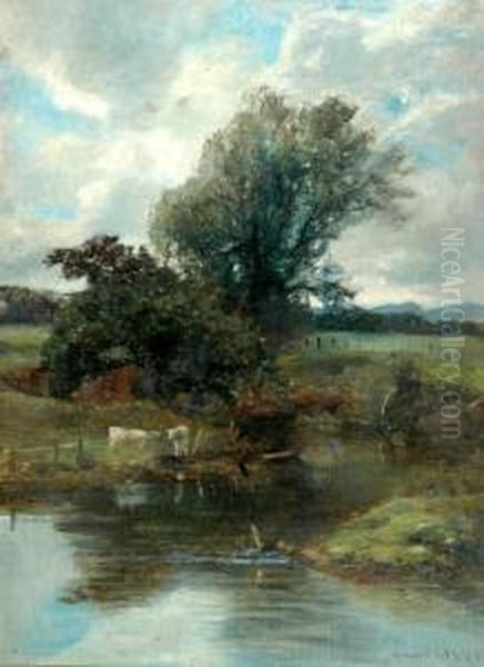 Rsa. Rsw. Rba Willows On The 
Poo Burn, Mentieth, Signed Oil On Canvas Board, Dated 1895, 46x30cm Oil Painting by John Smart