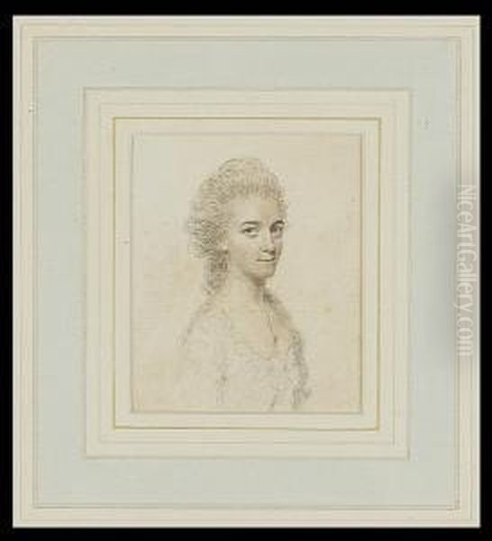 Lady Mary Lowther, Wearing White Dress And Pendant Necklace, Her Hair Powdered Oil Painting by John I Smart