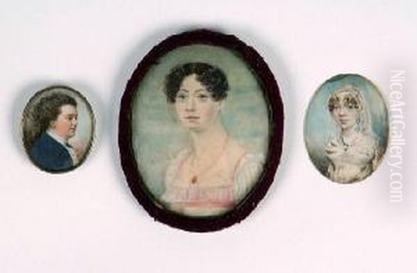 A Miniature Portrait Of A Young 
Gentleman, His Auburn Hair En Queue And Wearing A Royal Blue Jacket And 
Frilled Cravat Oil Painting by John I Smart