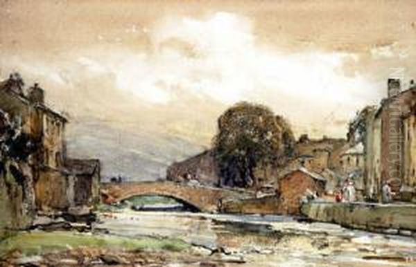 A Village Bridge Oil Painting by Arthur Reginald Smith
