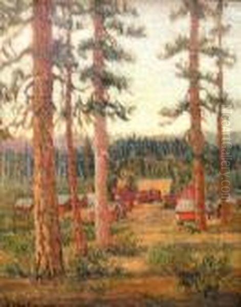 A Redwood Camp Oil Painting by Frederick Carl Smith