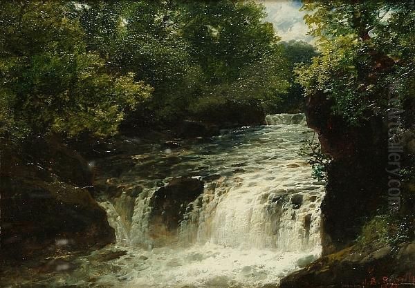 A Waterfall On A River Oil Painting by John Brandon Smith