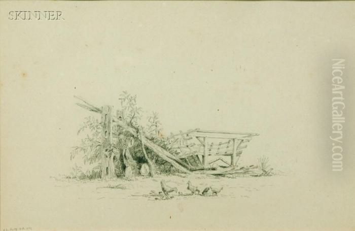 Chickens And Wagon Oil Painting by Xanthus Russell Smith