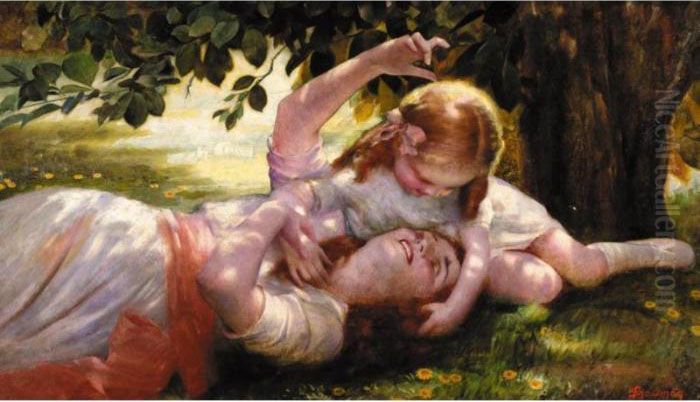 Mother And Child Oil Painting by Isaac Snowman