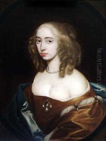 Portrait Of Anne, Viscountess 
Bayning, Head And Shoulders Wearing Agold Dress And Blue Robe Oil Painting by Gerard Soest