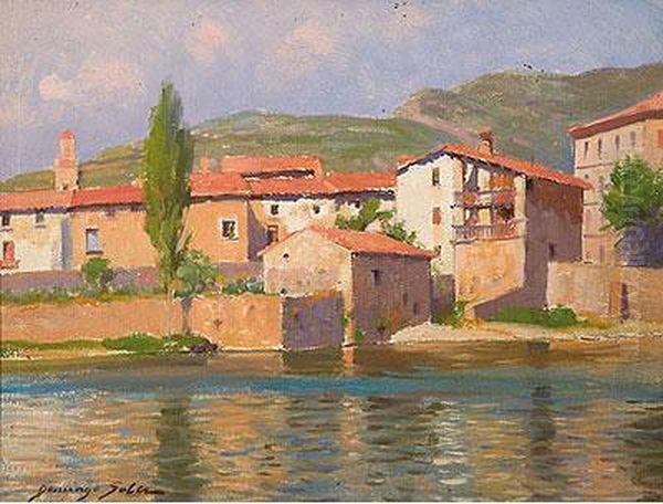 Paisaje Con Rio Oil Painting by Domingo I Solergili