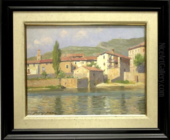 Casas Junto Al Rio Oil Painting by Domingo I Solergili