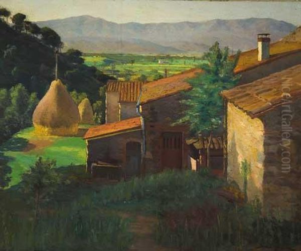 Paisaje Con Masia Oil Painting by Domingo I Solergili