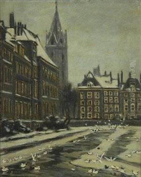 Romanovich Winter City View Oil Painting by Leonid Romanovitch Sologub