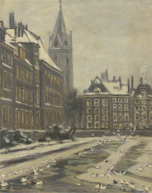 A Town View Oil Painting by Leonid Romanovitch Sologub