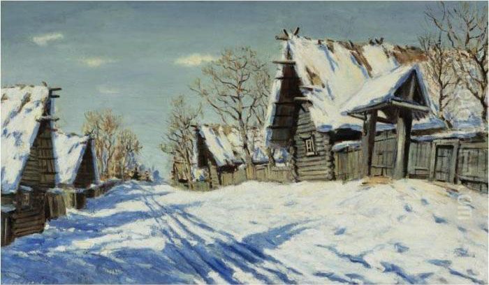 Dachas In Winter Oil Painting by Leonid Romanovitch Sologub