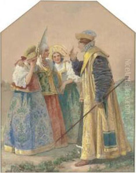 A Flirtatious Boyar Oil Painting by Sergei Solomko