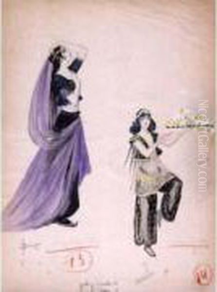 Deux Projets De Costume Oil Painting by Sergei Solomko