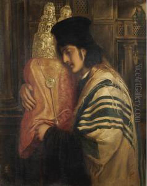 Rabbi Carrying The Scrolls Of 
The Law - 'the Law Is A Tree Of Life To Those Who Lay Hold Upon It. The 
Supporters Thereof Are Happy' Oil Painting by Simeon Solomon