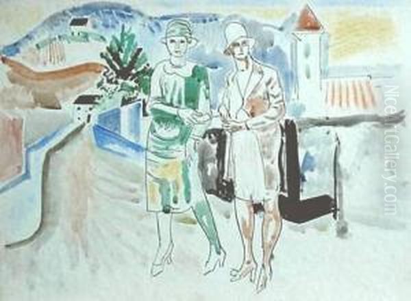 Two Ladies Oil Painting by William Sommer