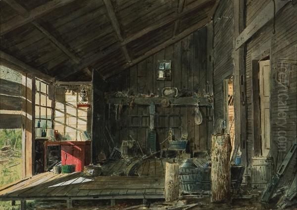 Barn Interior Oil Painting by William Louis Sonntag