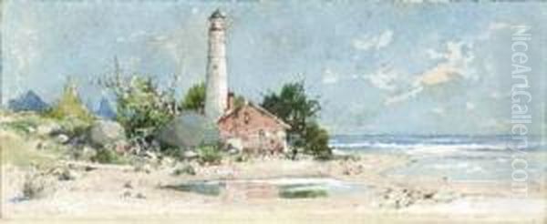 Lighthouse On Shore Oil Painting by William Louis Sonntag
