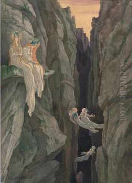 Female Spirits In A Canyon Oil Painting by Elisabeth Sonrel