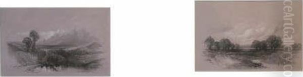 Pair Of Pencil Drawings 
Heightened With White Tooting Common & In Surrey Signed 6.5 X 10in Oil Painting by Thomas James Soper