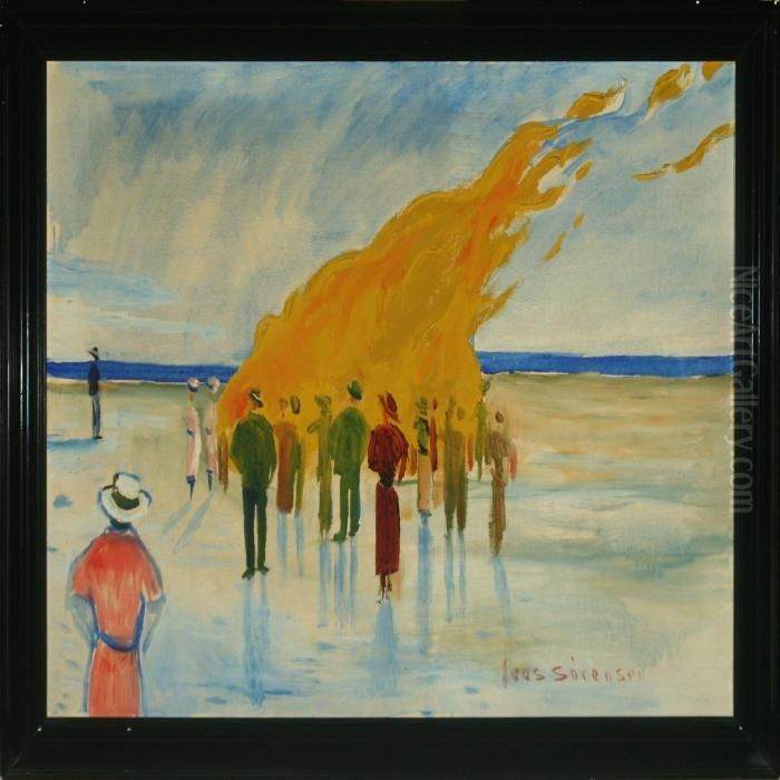 Midsommer Bunfire Oil Painting by Jens Sorensen