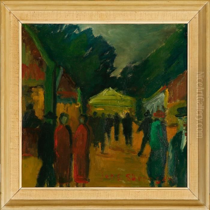 Parti Fra Bakken Samt Selvportraet Oil Painting by Jens Sorensen