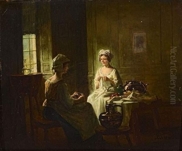 Scene D'interieur. Oil Painting by Albert Sorkau