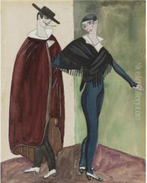 Two Spanish Dancers Oil Painting by Serge Iurevich Soudeikine