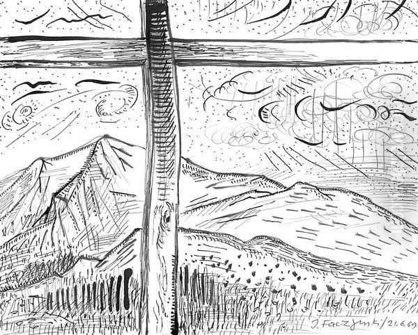 Landscape with a Cross Oil Painting by Jerzy Faczynski