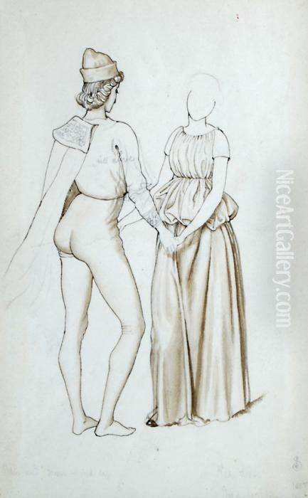 A Study Of Medievalcostume Figures Oil Painting by Joseph Edward Southall