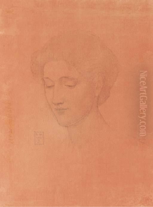 Head Of A Woman With Her Eyes Downcast Oil Painting by Joseph Edward Southall